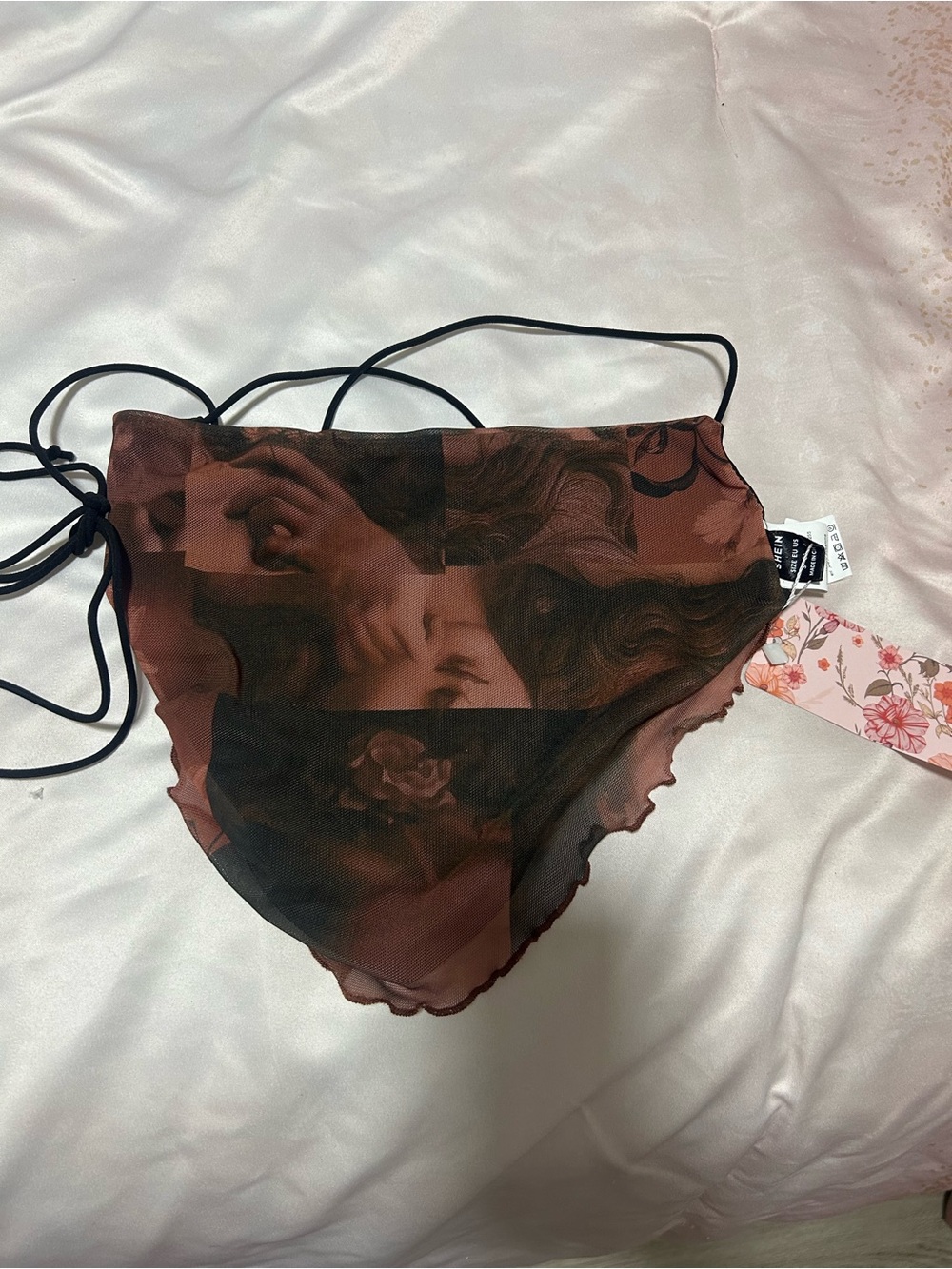 Sheer Brown Printed Scarf Face Mask - Women Accessories